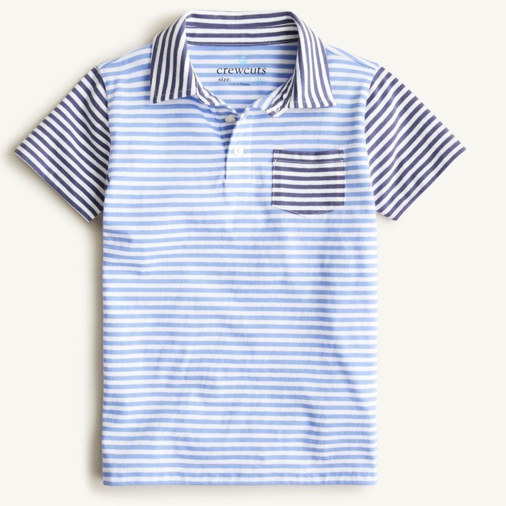 Crewcuts Boys Short Sleeve Blue Mixed Stripe Cotton Polo Shirt. XS. 4-5. 4. 5.